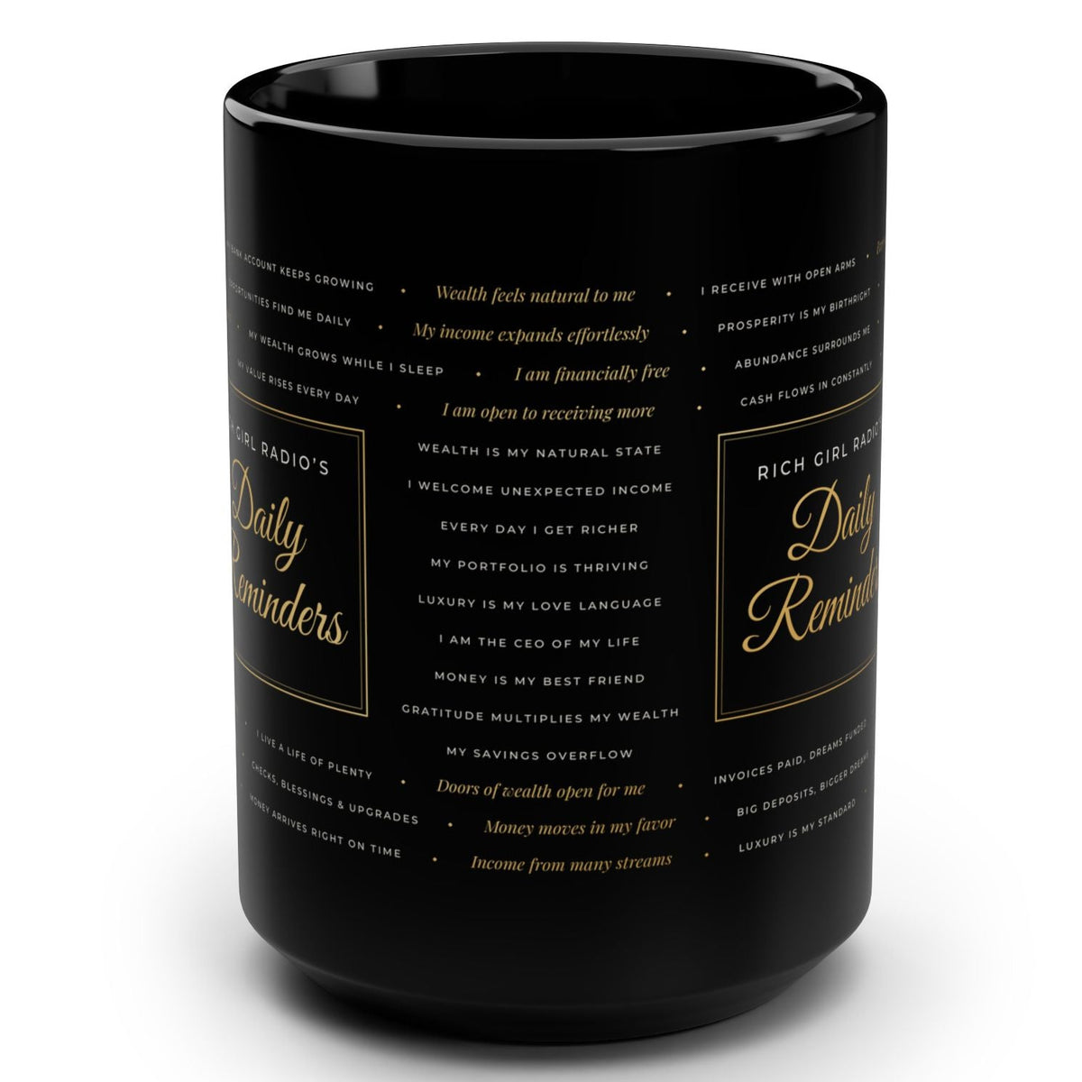 Black 15oz Mug – "Daily Reminders" Inspirational Coffee Cup