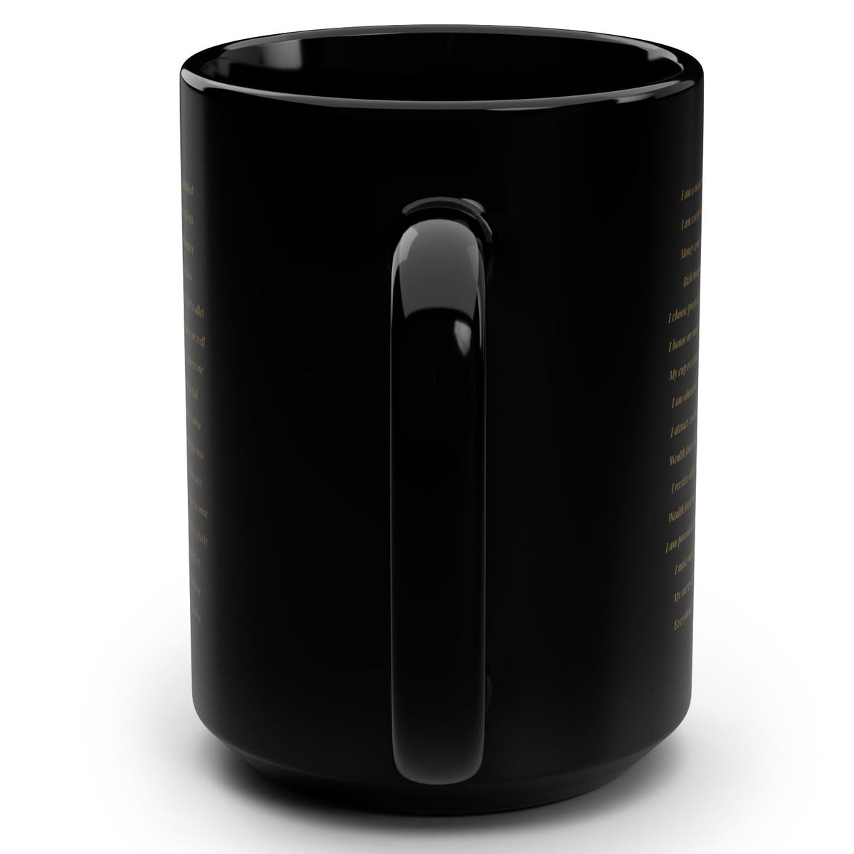 Black mug with a handle on a white background