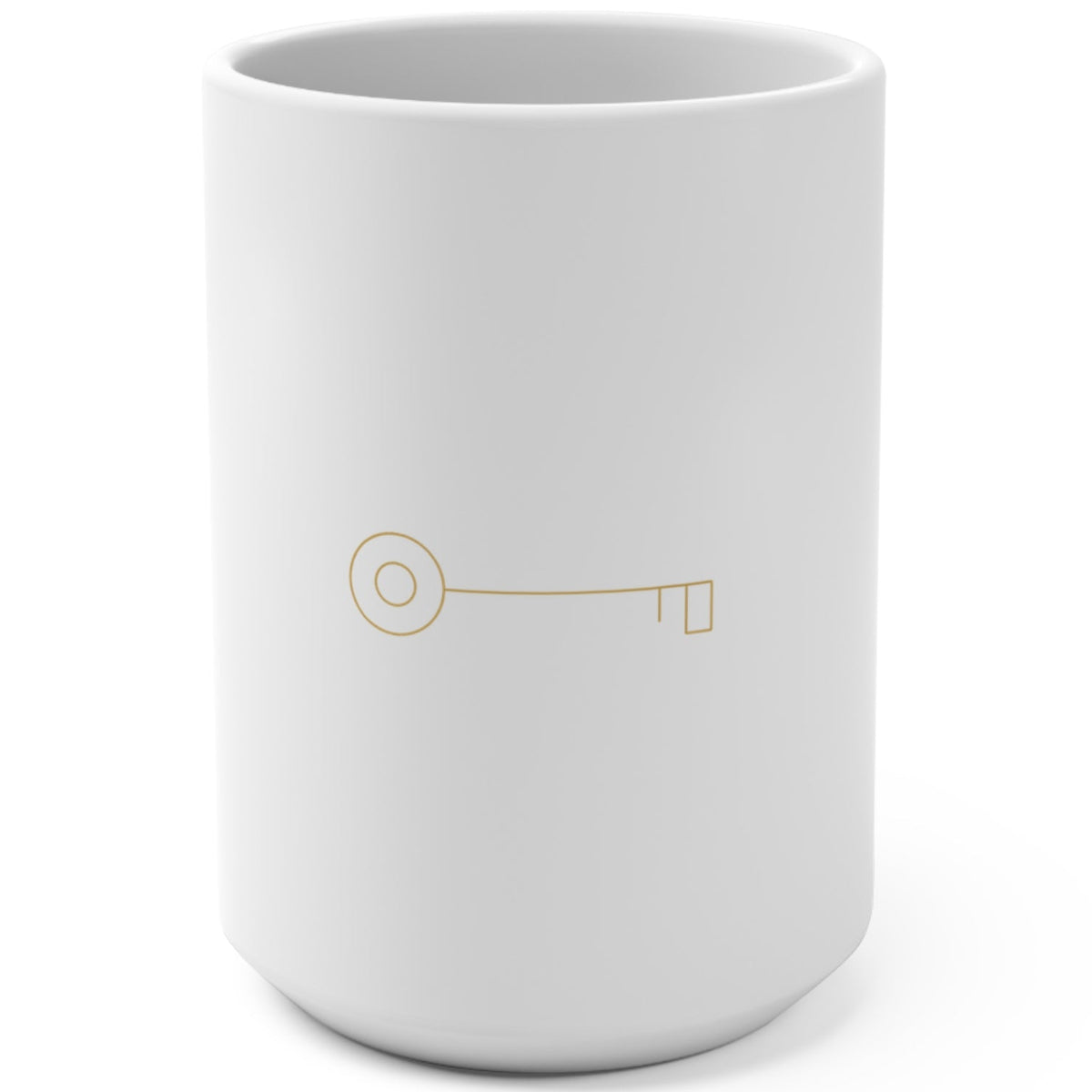 1. White 15oz Wealth Is My Birthright affirmation mug with gold script, handle on the right
2. White and gold Rich Girl Radio Wealth Is My Birthright coffee mug, handle on the left
3. Back of white money affirmation mug with gold key design
