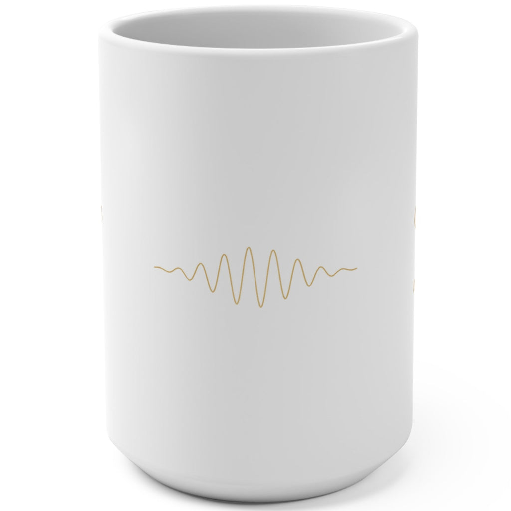 1. White 15oz I Am the Frequency Money Answers To affirmation mug with gold script, handle on the right
2. White and gold Rich Girl Radio money frequency coffee mug, handle on the left
3. Side view of glossy white 15oz ceramic mug showing C-shaped handle
4. Back of white money affirmation mug with gold sound wave design