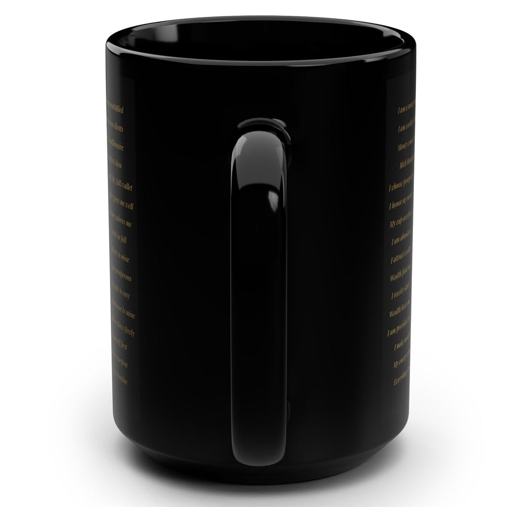 Black 15oz Mug — "Daily Reminders" Motivational Coffee Cup (Gold Script)