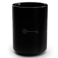 1. Black 15oz Wealth Is My Birthright affirmation mug with gold script, handle on the right
2. Black and gold Rich Girl Radio Wealth Is My Birthright coffee mug, handle on the left
3. Back of black money affirmation mug with gold key design