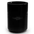 1. Black 15oz Abundance Is a Frequency affirmation mug with gold script, handle on the right
2. Black and gold Rich Girl Radio affirmation coffee mug, handle on the left
3. Side view of glossy black 15oz ceramic mug showing C-shaped handle
4. Back of black affirmation mug with gold frequency sound wave design