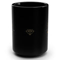 1. Black 15oz I Am So Rich I Have So Much Money affirmation mug with gold script, handle on the right
2. Black and gold Rich Girl Radio money affirmation coffee mug, handle on the left
3. Side view of glossy black 15oz ceramic mug showing C-shaped handle
4. Back of black money affirmation mug with gold diamond design