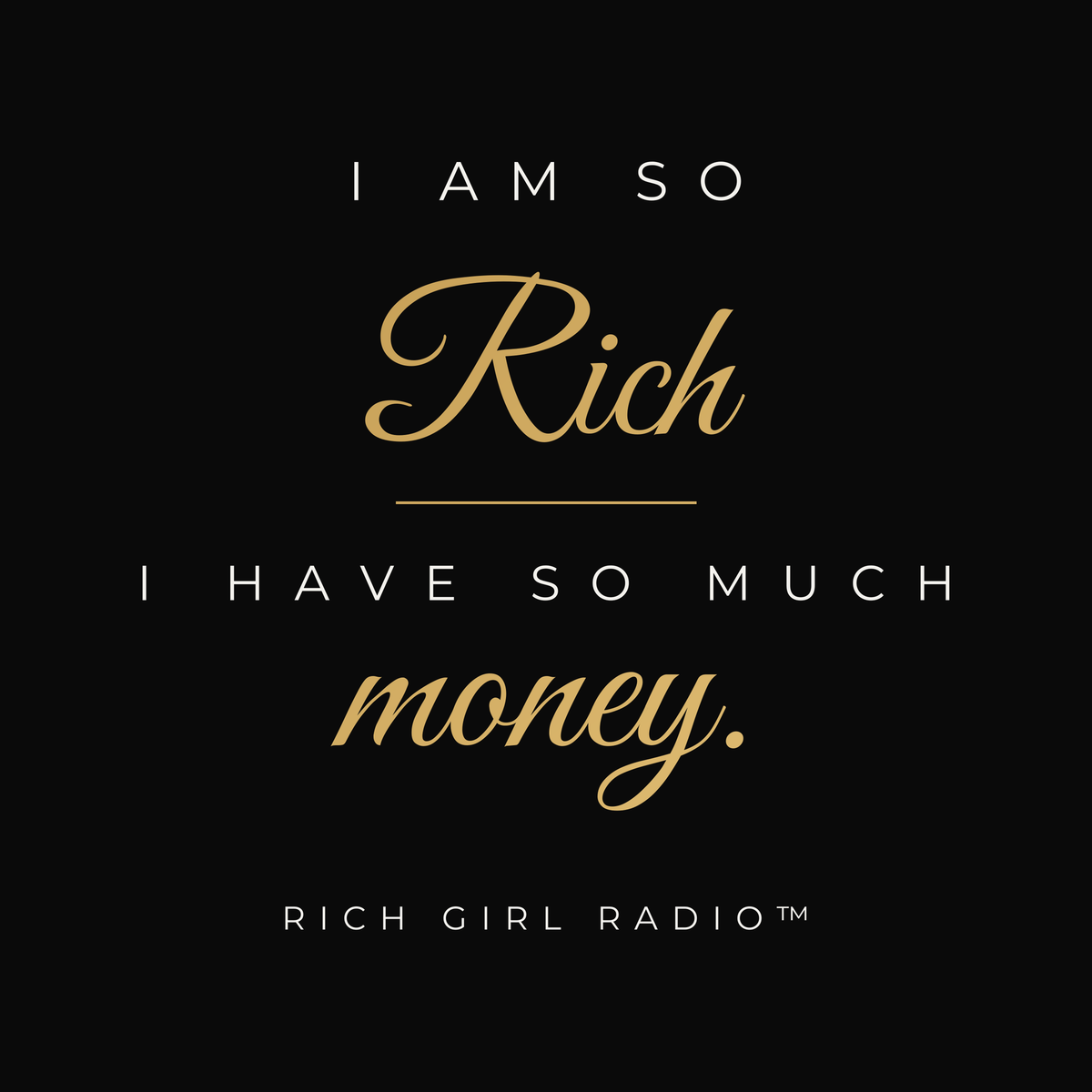 1. Black 15oz I Am So Rich I Have So Much Money affirmation mug with gold script, handle on the right
2. Black and gold Rich Girl Radio money affirmation coffee mug, handle on the left
3. Side view of glossy black 15oz ceramic mug showing C-shaped handle
4. Back of black money affirmation mug with gold diamond design