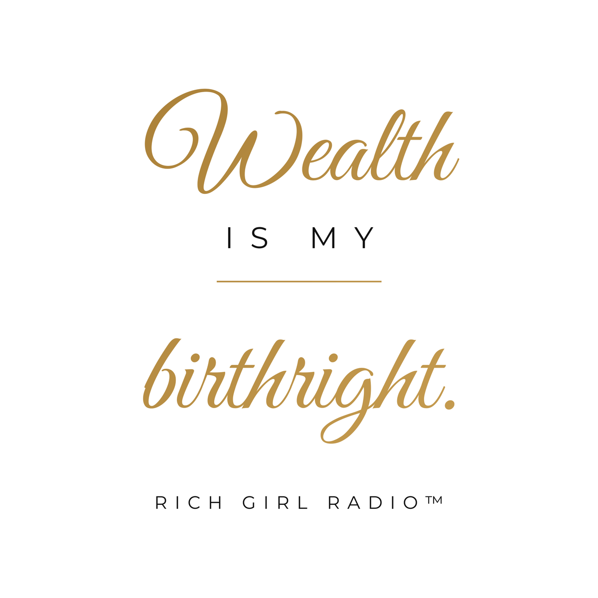 1. White 15oz Wealth Is My Birthright affirmation mug with gold script, handle on the right
2. White and gold Rich Girl Radio Wealth Is My Birthright coffee mug, handle on the left
3. Back of white money affirmation mug with gold key design
