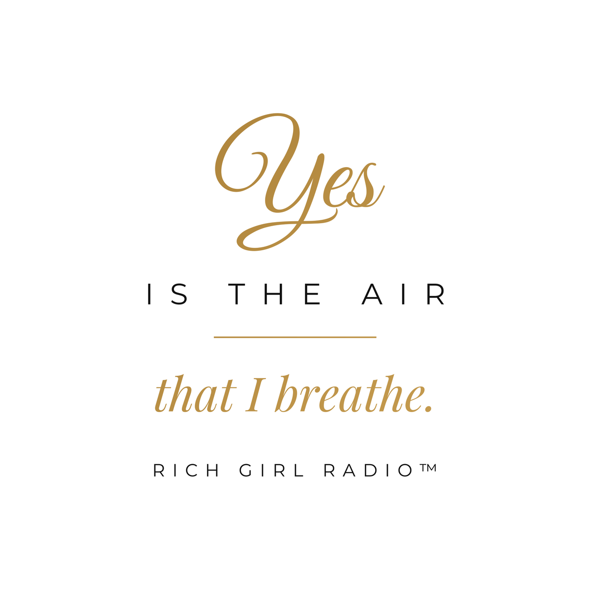 1. White 15oz Yes Is the Air That I Breathe affirmation mug with gold script, handle on the right
2. White and gold Rich Girl Radio Yes Is the Air That I Breathe coffee mug, handle on the left
3. Back of white affirmation mug with three gold air-wave lines design